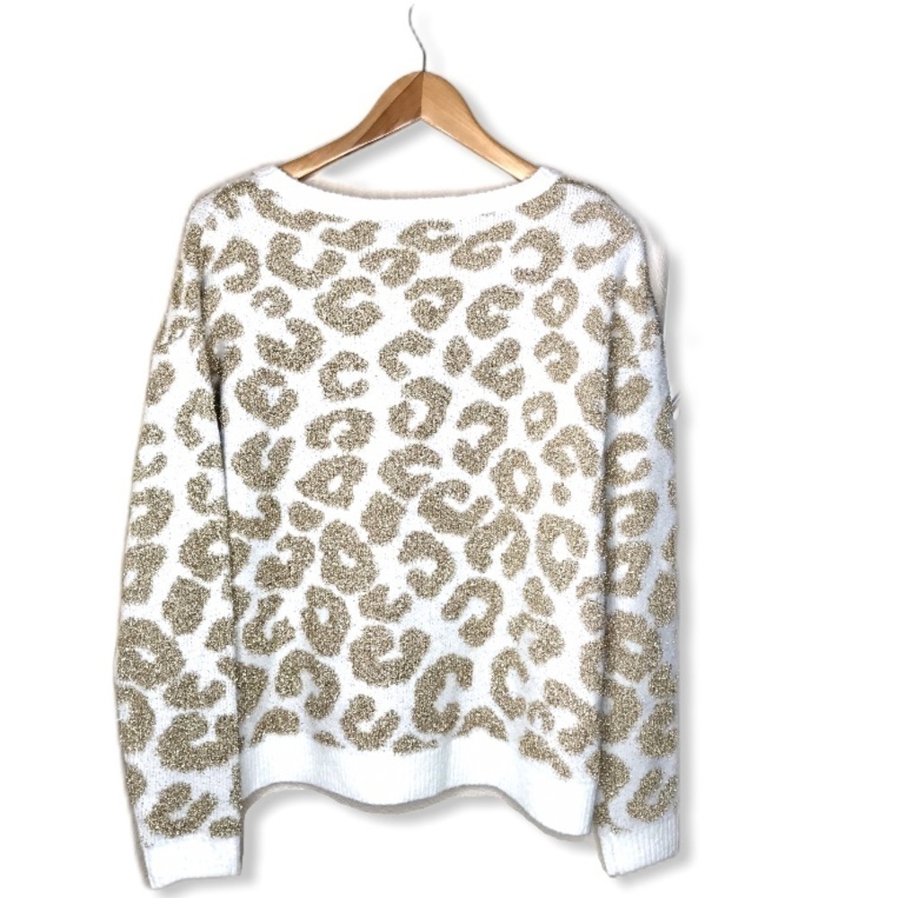 BELLDINI White & Gold Leopard Print Sweater - Picture 5 of 8